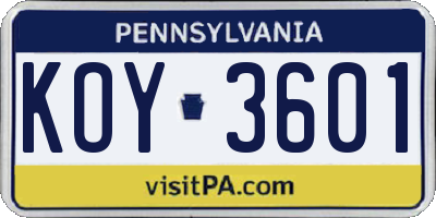 PA license plate KOY3601