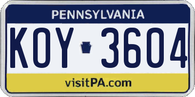 PA license plate KOY3604