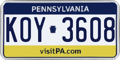 PA license plate KOY3608