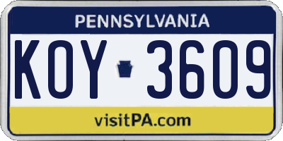 PA license plate KOY3609