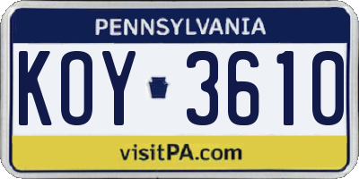 PA license plate KOY3610