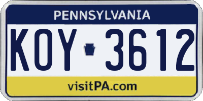 PA license plate KOY3612