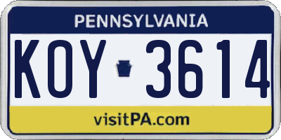 PA license plate KOY3614