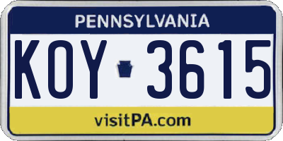PA license plate KOY3615