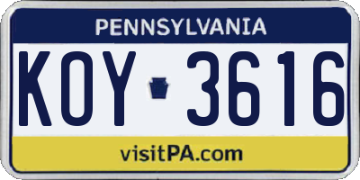 PA license plate KOY3616