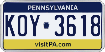 PA license plate KOY3618
