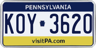 PA license plate KOY3620