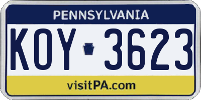 PA license plate KOY3623