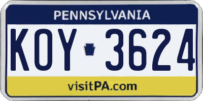 PA license plate KOY3624