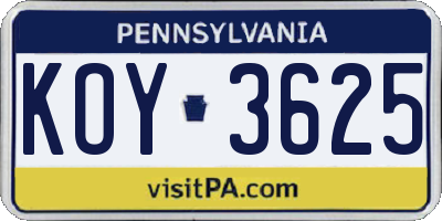 PA license plate KOY3625