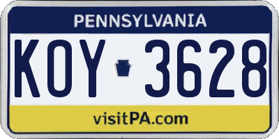 PA license plate KOY3628