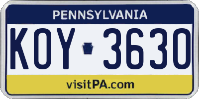 PA license plate KOY3630