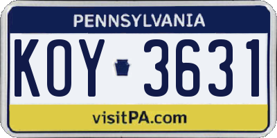 PA license plate KOY3631