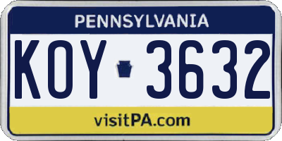 PA license plate KOY3632