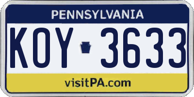 PA license plate KOY3633