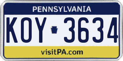 PA license plate KOY3634