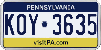 PA license plate KOY3635