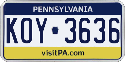 PA license plate KOY3636