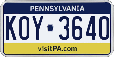 PA license plate KOY3640