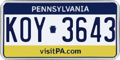 PA license plate KOY3643