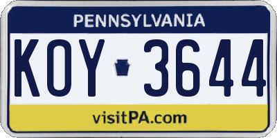 PA license plate KOY3644