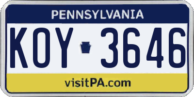PA license plate KOY3646