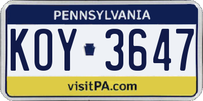 PA license plate KOY3647