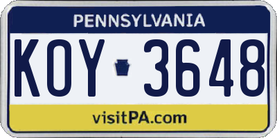 PA license plate KOY3648