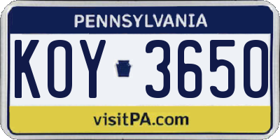 PA license plate KOY3650