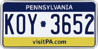 PA license plate KOY3652