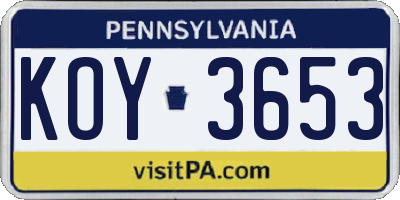 PA license plate KOY3653