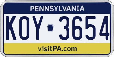 PA license plate KOY3654