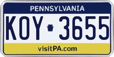 PA license plate KOY3655