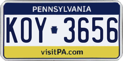 PA license plate KOY3656