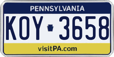 PA license plate KOY3658
