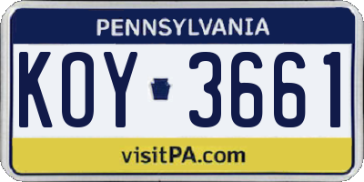 PA license plate KOY3661