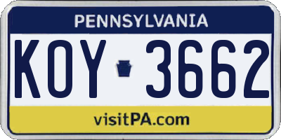 PA license plate KOY3662