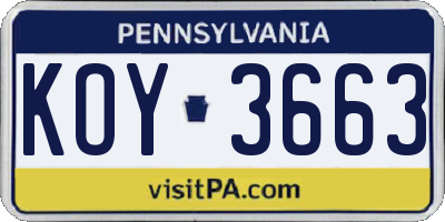 PA license plate KOY3663