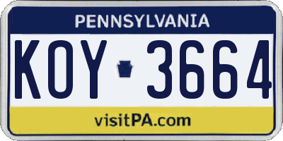 PA license plate KOY3664