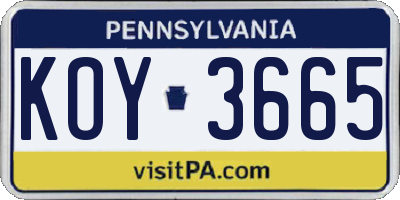 PA license plate KOY3665