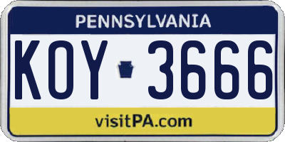 PA license plate KOY3666