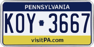 PA license plate KOY3667