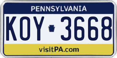 PA license plate KOY3668