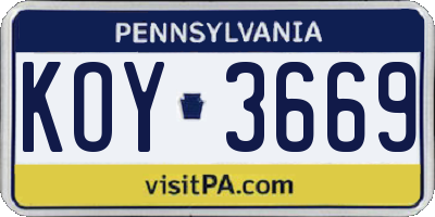 PA license plate KOY3669