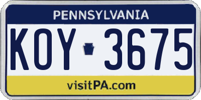 PA license plate KOY3675