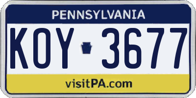 PA license plate KOY3677