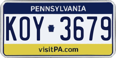 PA license plate KOY3679