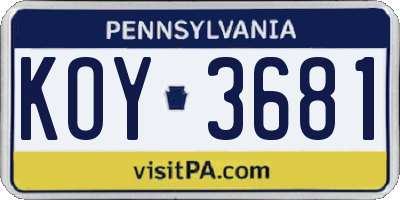 PA license plate KOY3681