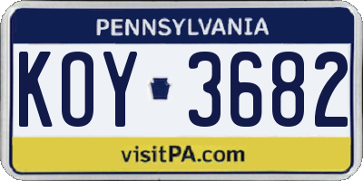 PA license plate KOY3682