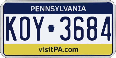 PA license plate KOY3684